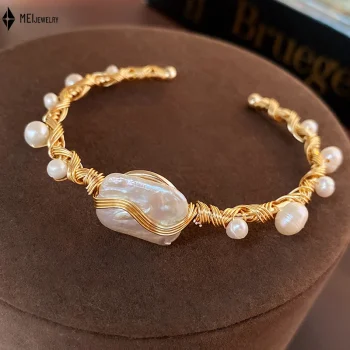 Fashion Light Luxury Elegant Wrapped Baroque Pearl Opening Bracelet for Womern ﻿