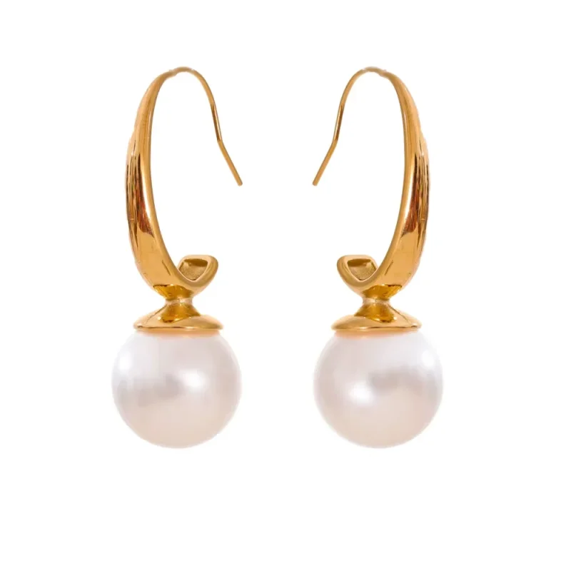 NiNice Fashion Stainless Steel Simulated Pearls Round Pendant Earrings Elegant Korean Style Exquisite Jewelry 2025 - Image 8