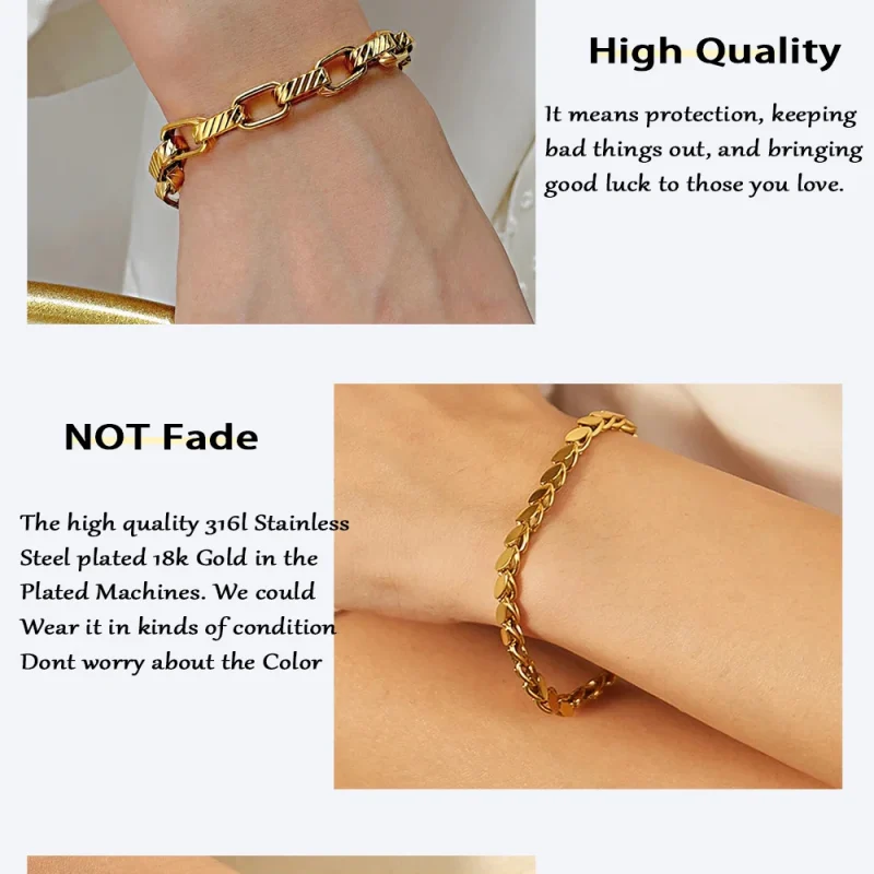 2024 New Wide Chunky Twist Bracelets For Women Gold Color Stainless Steel Link Cubic Chain Bangle Gift - Image 36