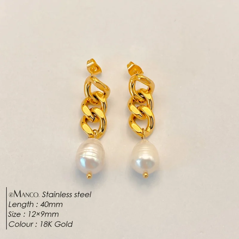 eManco Freshwater Pearl Earrings Stainless Steel Women's Jewelry Chain Drop Pierced Earrings Pearl Jewelry Set Gift Wholesale - Image 17