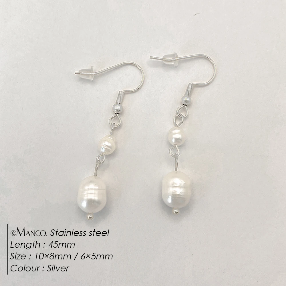 eManco Freshwater Pearl Earrings Stainless Steel Women's Jewelry Chain Drop Pierced Earrings Pearl Jewelry Set Gift Wholesale - Image 22