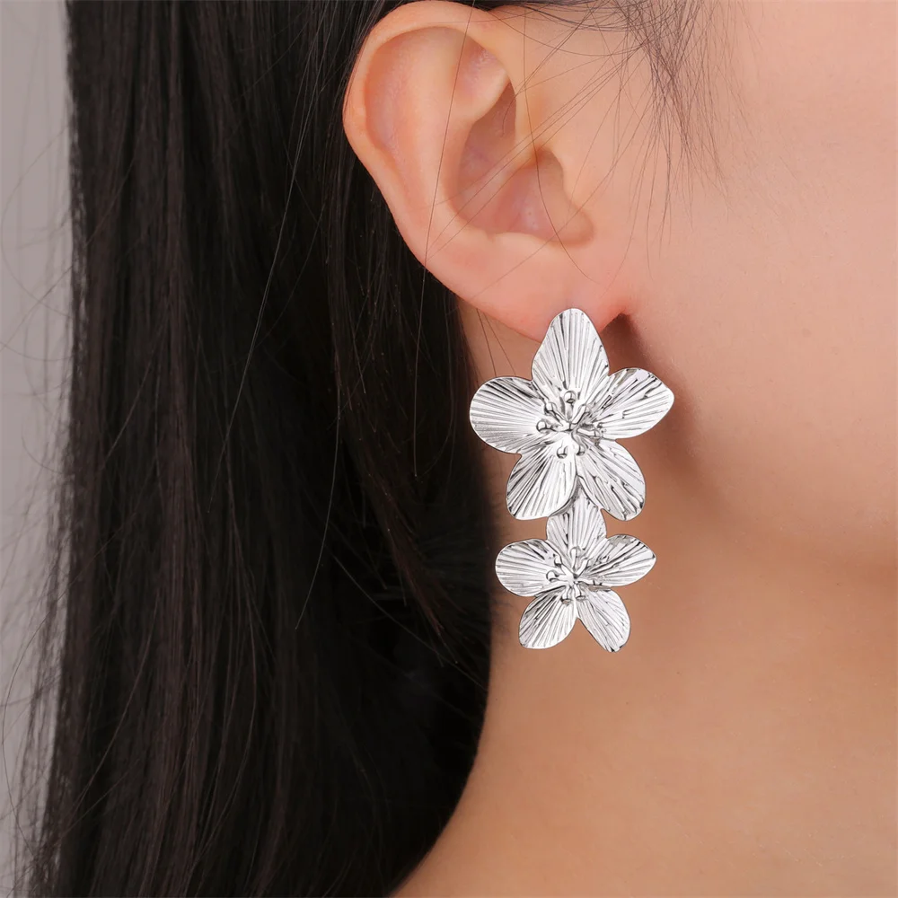 My Shape Large Flower Stud Earrings Stainless Steel Gold Color Big Earrings for Women Delicate Trendy Stud Earrings Jewelry Gift - Image 23