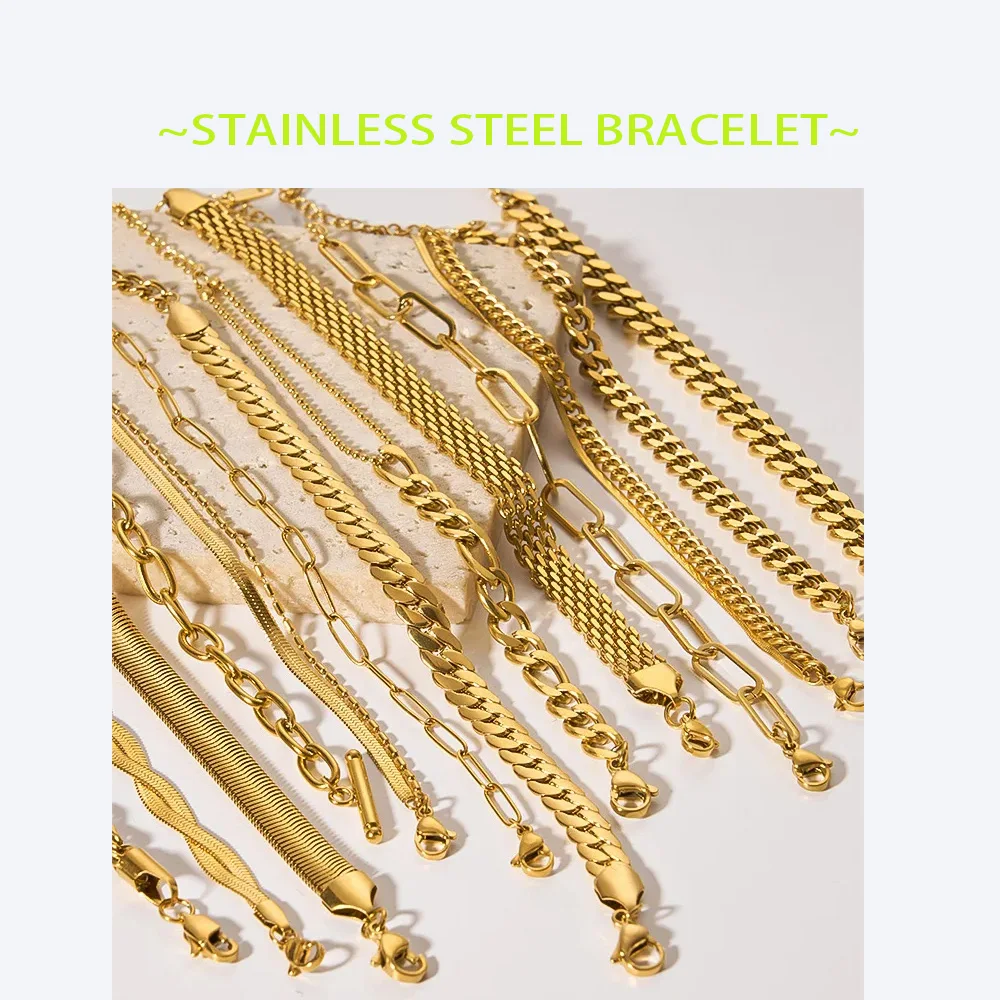 2024 New Wide Chunky Twist Bracelets For Women Gold Color Stainless Steel Link Cubic Chain Bangle Gift - Image 28