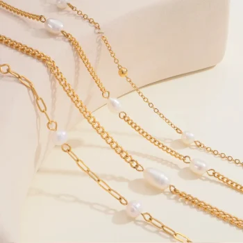 Fashionable French Style Freshwater Pearl Necklace Handmade Stainless Steel Women's Jewelry Accessory 18K Gold Plated