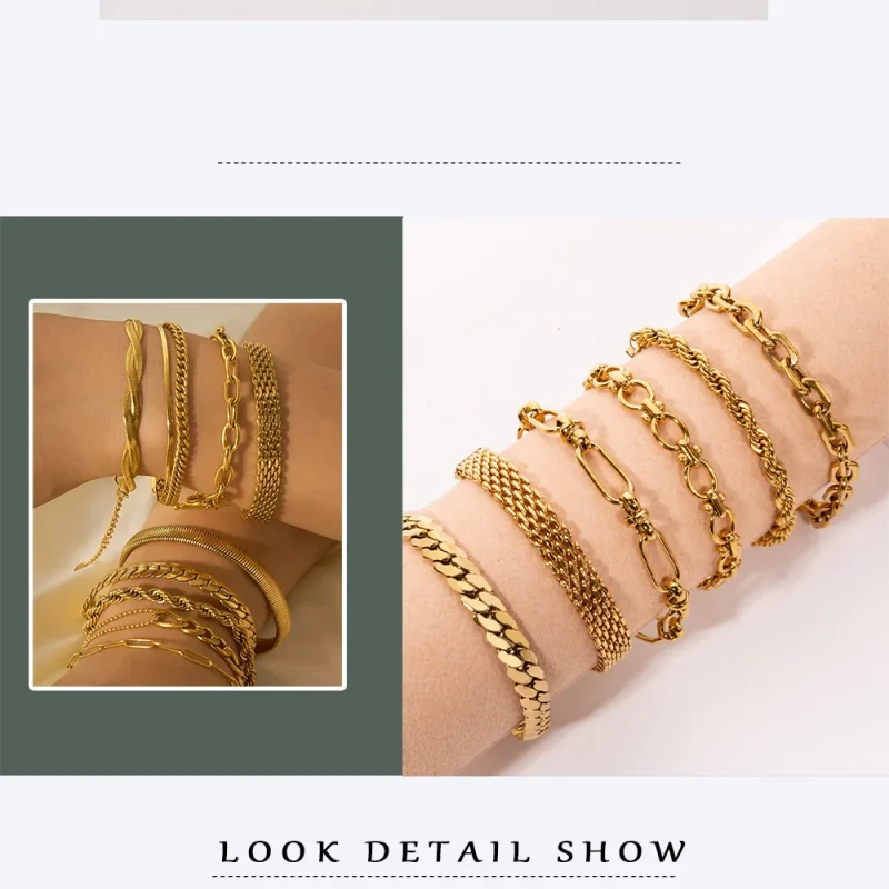 2024 New Wide Chunky Twist Bracelets For Women Gold Color Stainless Steel Link Cubic Chain Bangle Gift - Image 29