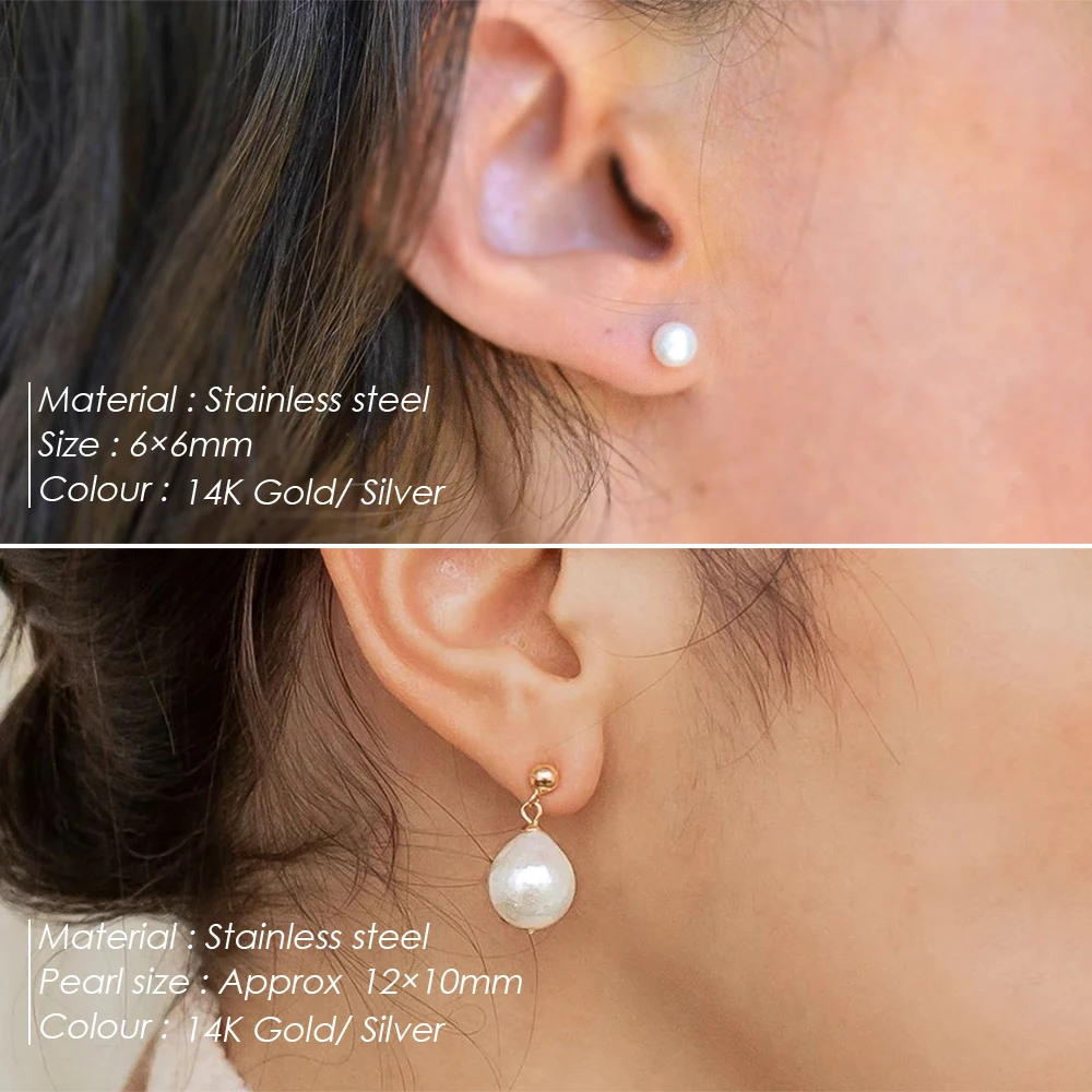 eManco Freshwater Pearl Earrings Stainless Steel Women's Jewelry Chain Drop Pierced Earrings Pearl Jewelry Set Gift Wholesale - Image 2