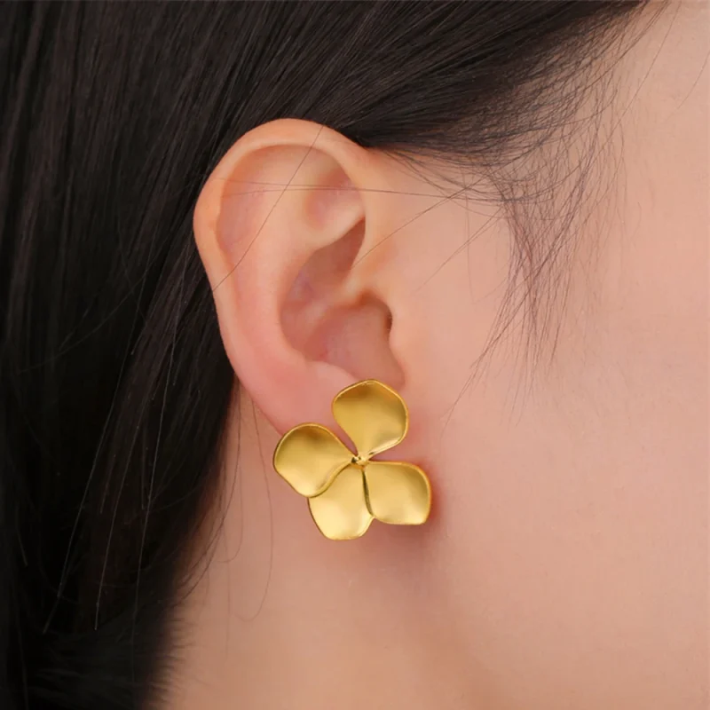 My Shape Large Flower Stud Earrings Stainless Steel Gold Color Big Earrings for Women Delicate Trendy Stud Earrings Jewelry Gift - Image 3