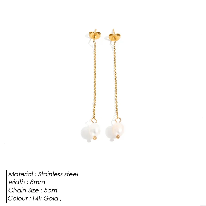 eManco Freshwater Pearl Earrings Stainless Steel Women's Jewelry Chain Drop Pierced Earrings Pearl Jewelry Set Gift Wholesale - Image 9
