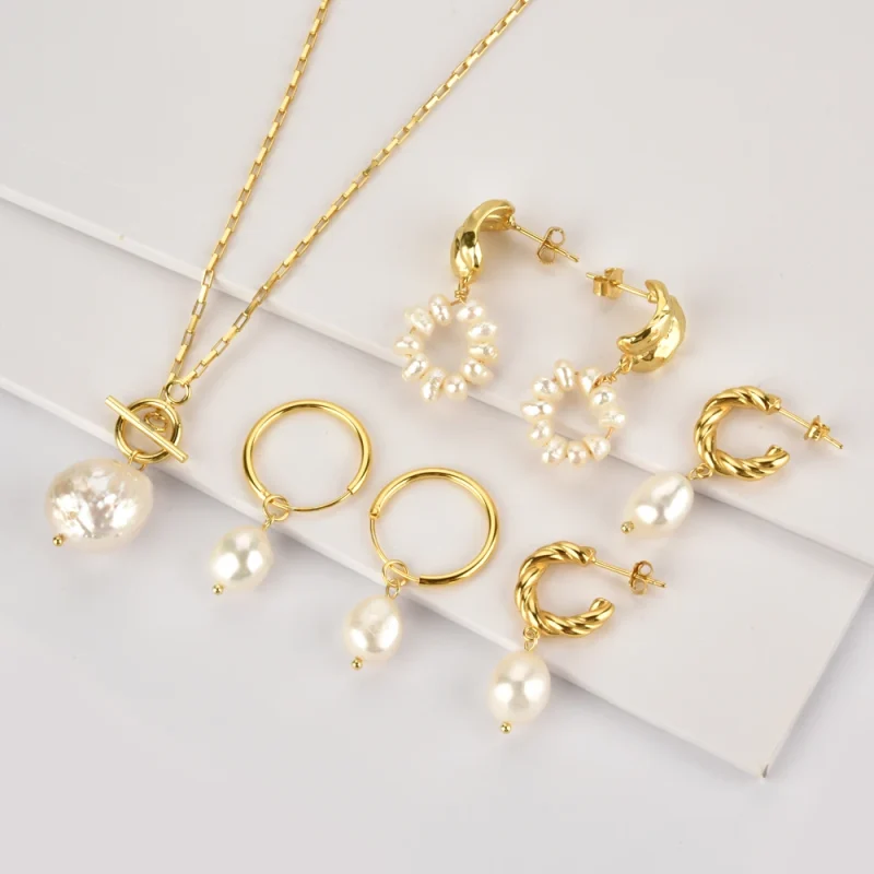 ANDYWEN 925 Sterling Silver Gold Irregular Pearl Drop Earring Percing Horoscope Chain Big Pearl Pendant Necklace Jewelry Set - Image 6