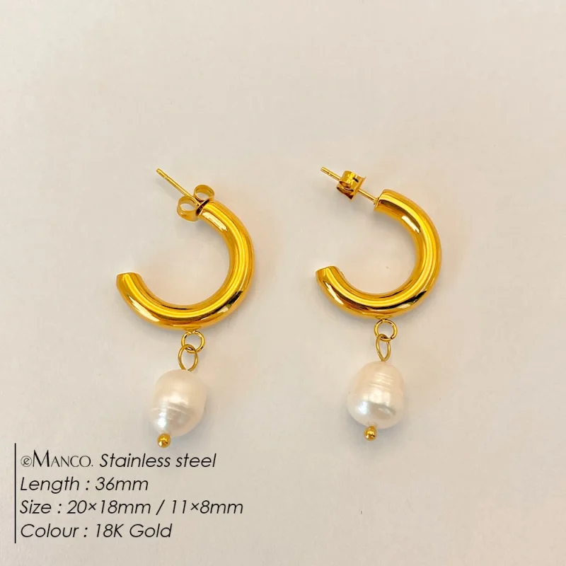 eManco Freshwater Pearl Earrings Stainless Steel Women's Jewelry Chain Drop Pierced Earrings Pearl Jewelry Set Gift Wholesale - Image 25