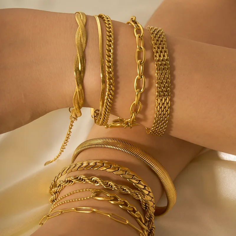 2024 New Wide Chunky Twist Bracelets For Women Gold Color Stainless Steel Link Cubic Chain Bangle Gift - Image 2