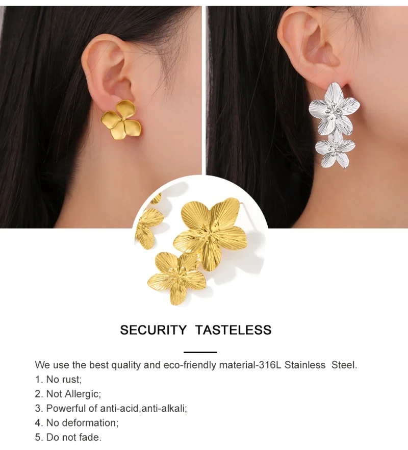 My Shape Large Flower Stud Earrings Stainless Steel Gold Color Big Earrings for Women Delicate Trendy Stud Earrings Jewelry Gift - Image 21