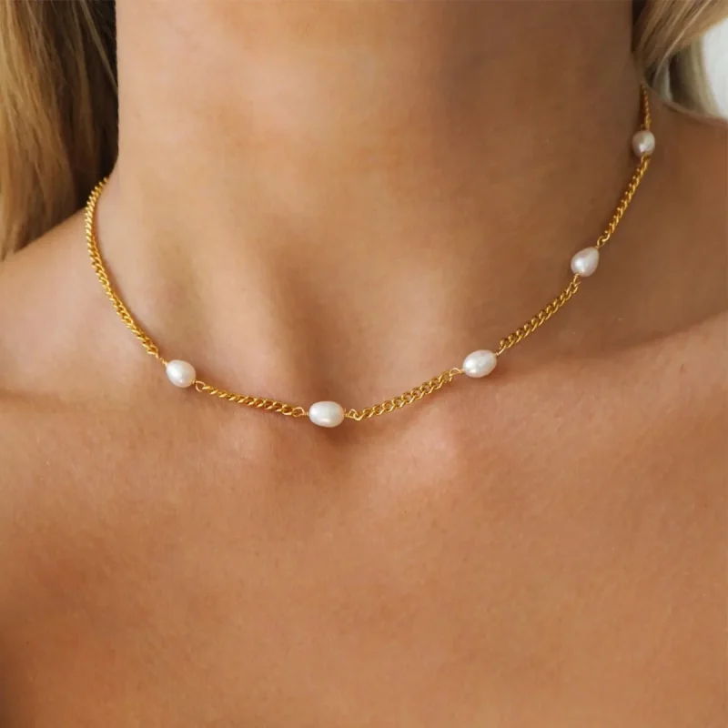 Fashionable French Style Freshwater Pearl Necklace Handmade Stainless Steel Women's Jewelry Accessory 18K Gold Plated - Image 13