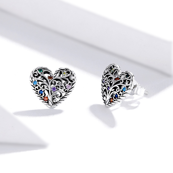 Boucles d'Oreilles Coeurs <titolo_esteso><span>en argent 925 plaqué or blanc avec zircons colorés</span></titolo_esteso> - Image 5