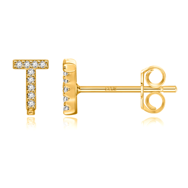 Boucles d'Oreilles Initiales <titolo_esteso><span>en argent 925 plaqué or jaune et or blanc avec zircons blancs</span></titolo_esteso> - Image 23