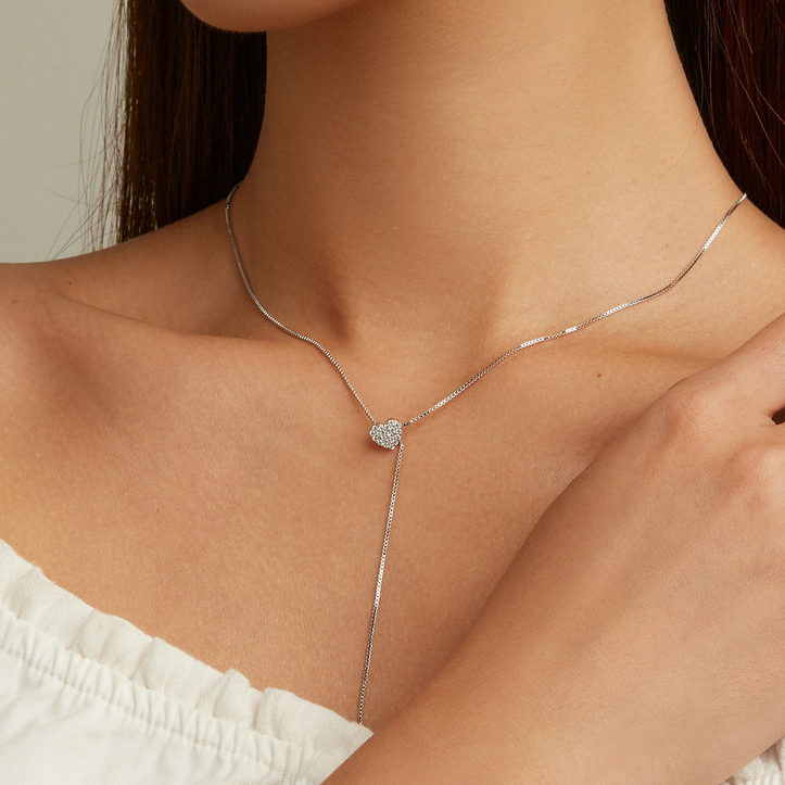 Collier Coeur <titolo_esteso><span>en argent 925 plaqué or blanc ajustable avec zircons blancs</span></titolo_esteso> - Image 2
