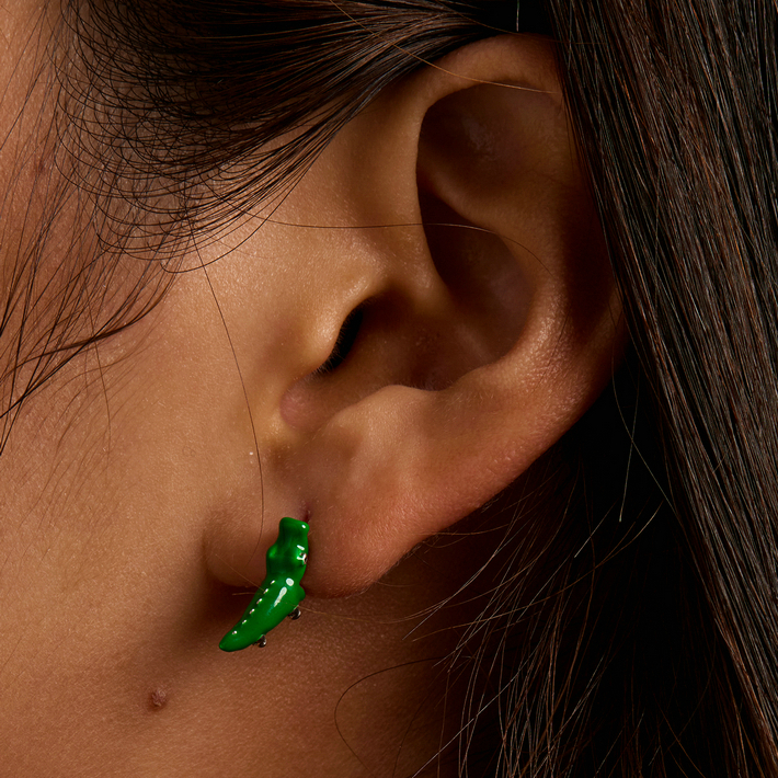 Boucles d'Oreilles Crocodiles <titolo_esteso><span>en argent 925 plaqué or blanc émaillé à la main</span></titolo_esteso> - Image 2
