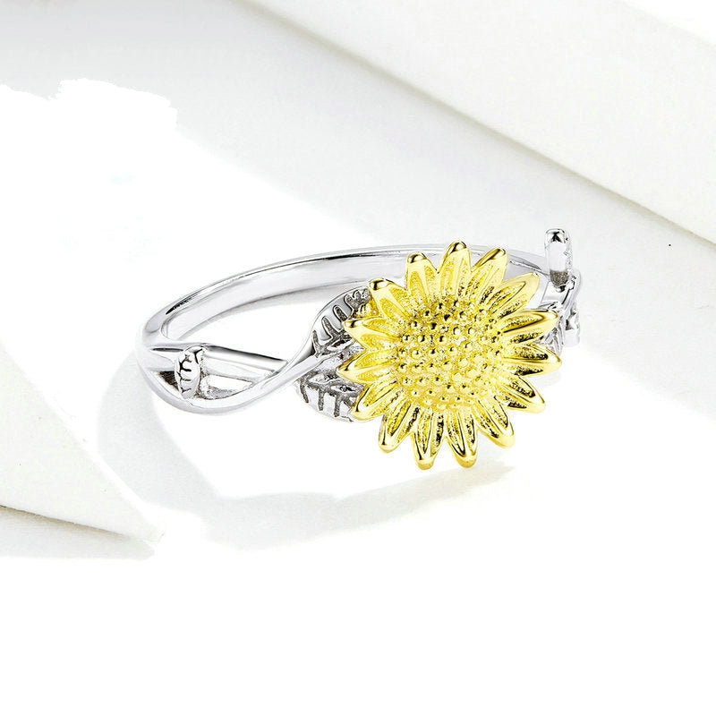 Bague Tournesol <titolo_esteso><span>en argent 925 plaqué or blanc ajustable avec pétales plaqués or jaune</span></titolo_esteso> - Image 5