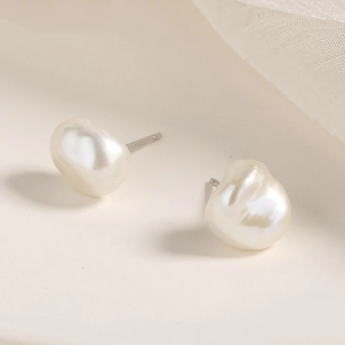 Boucles d’Oreilles Perles Baroques <myopt><span>Puces en Argent Sterling 925 plaqué or blanc</span></myopt> - Image 2