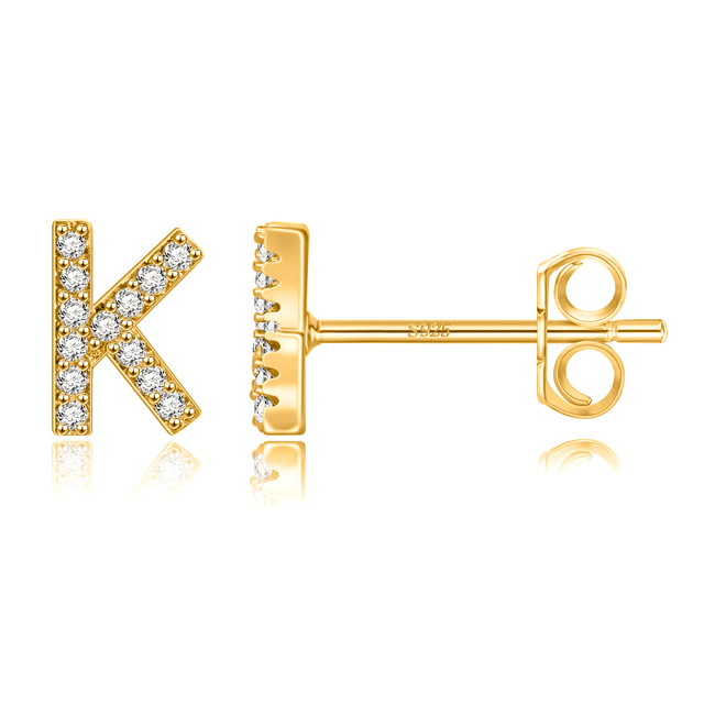 Boucles d'Oreilles Initiales <titolo_esteso><span>en argent 925 plaqué or jaune et or blanc avec zircons blancs</span></titolo_esteso> - Image 14