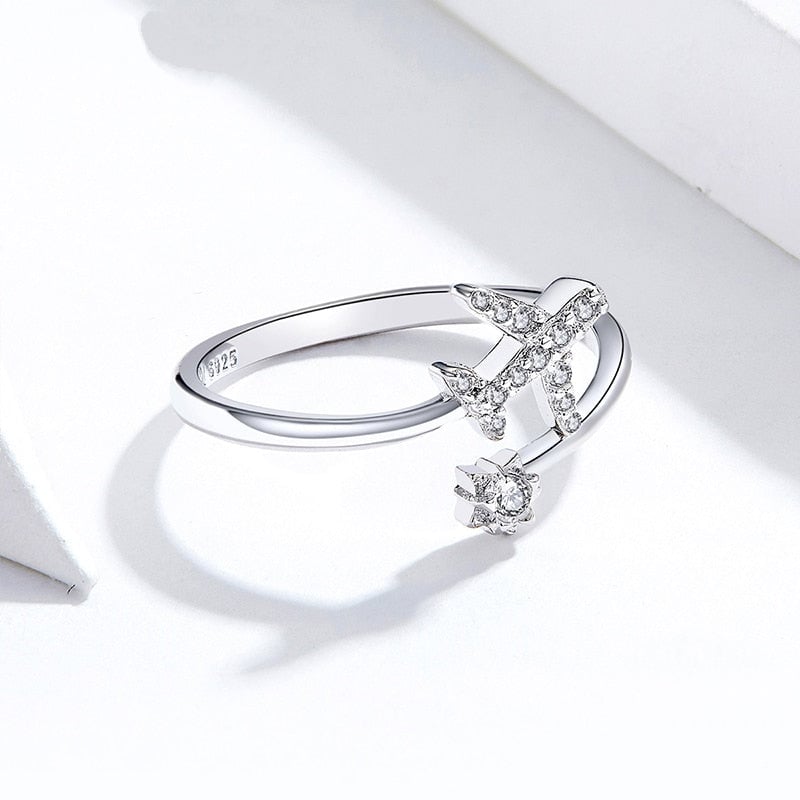 Bague Avion Brillant <titolo_esteso><span>en argent 925 plaqué or blanc ajustable avec zircons blancs</span></titolo_esteso> - Image 5