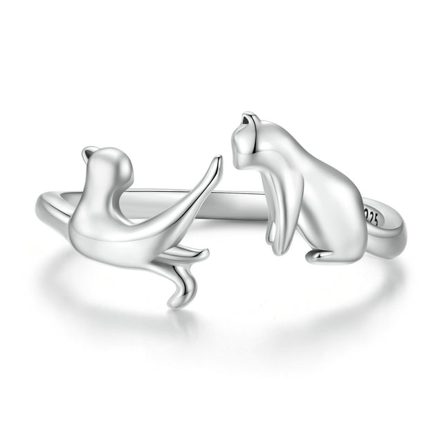 Bague Chats <titolo_esteso><span>en argent 925 plaqué or blanc ajustable</span></titolo_esteso>
