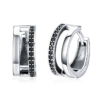 Boucles d’Oreilles Créoles Double <titolo_esteso><span>en argent 925 plaqué or blanc avec zircons noirs</span></titolo_esteso>