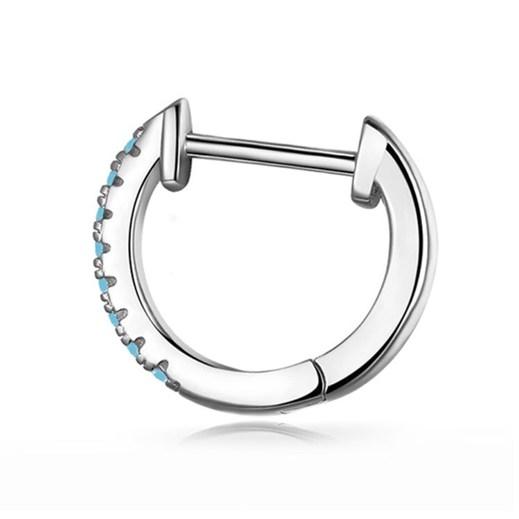 Boucles d'Oreilles Créoles Brillants <titolo_esteso><span>en argent 925 plaqué or blanc avec zircons bleus</span></titolo_esteso> - Image 4