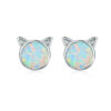 Boucles d'Oreilles Chats <titolo_esteso><span>en argent 925 plaqué or blanc avec opales</span></titolo_esteso>