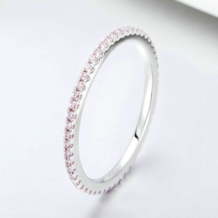 Bague d'Éternité Fine <titolo_esteso><span>en argent 925 plaqué or blanc avec zircons roses</span></titolo_esteso> - Image 3