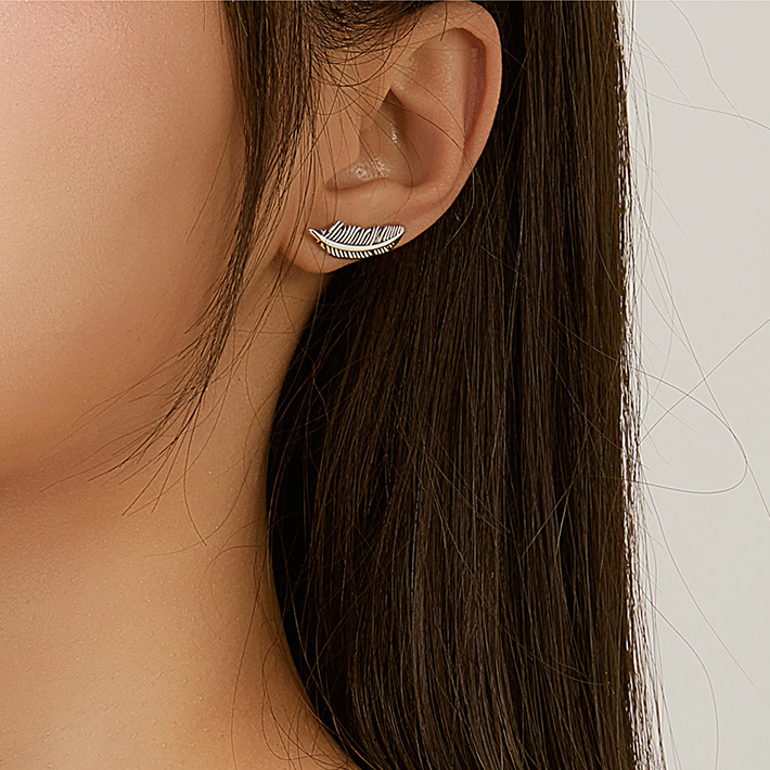 Boucles d'Oreilles Plumes <titolo_esteso><span>en argent 925 plaqué or blanc</span></titolo_esteso> - Image 2