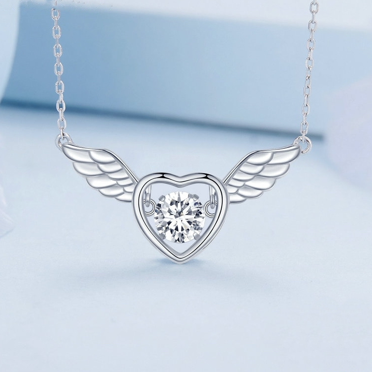 Collier Coeur Ailé <titolo_esteso><span>en argent 925 plaqué or blanc ajustable avec zircon blanc</span></titolo_esteso> - Image 3