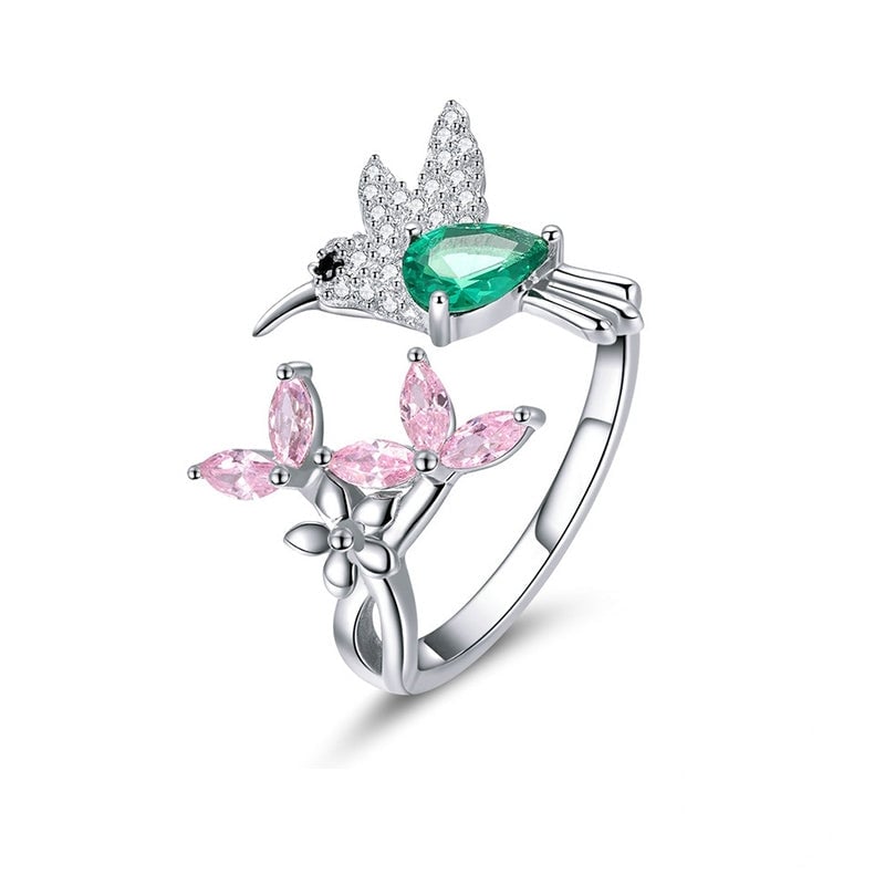 Bague Colibri <titolo_esteso><span>en argent 925 plaqué or blanc ajustable avec zircons colorés</span></titolo_esteso>