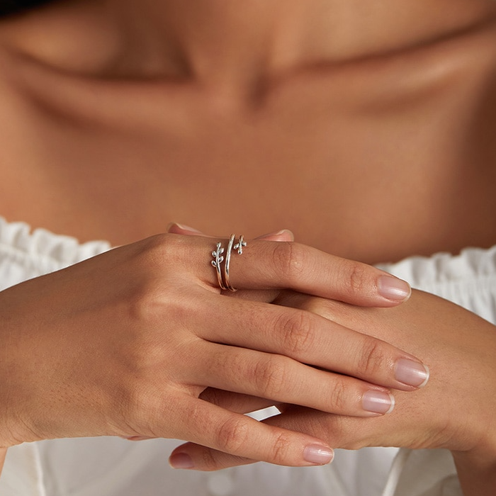 Bague Branche d'Olivier <titolo_esteso><span>en argent 925 plaqué or blanc ajustable</span></titolo_esteso> - Image 7