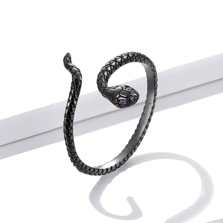 Bague Serpent Noir <titolo_esteso><span>en argent 925 plaqué or noir ajustable avec zircons violet</span></titolo_esteso> - Image 3