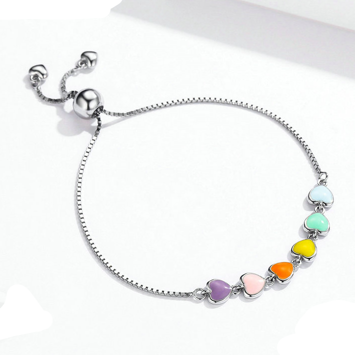 Bracelet Coeurs Colorés <titolo_esteso><span>en argent 925 plaqué or blanc ajustable avec coeurs émaillés multicolores</span></titolo_esteso> - Image 3
