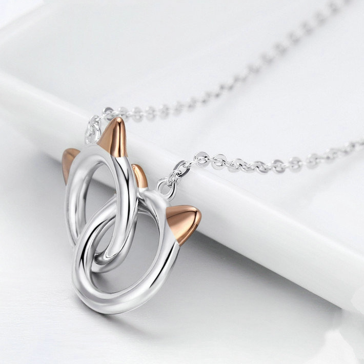Collier Deux Chats <titolo_esteso><span>en argent 925 plaqué or blanc et or rose ajustable</span></titolo_esteso> - Image 3
