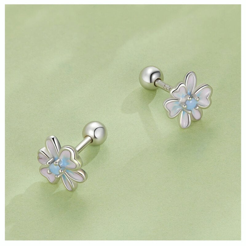 Boucles d'Oreilles Fleurs <titolo_esteso><span>en argent 925 plaqué or blanc émaillé à la main avec zircons bleus</span></titolo_esteso> - Image 4