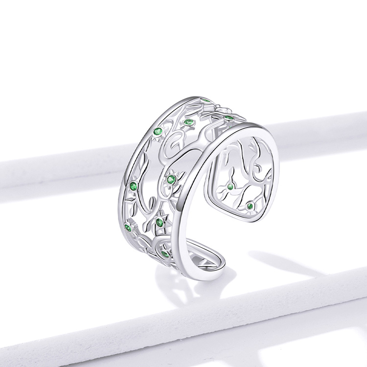 Bague Arbre de la Vie <titolo_esteso><span>en argent 925 plaqué or blanc ajustable avec zircons verts</span></titolo_esteso> - Image 3