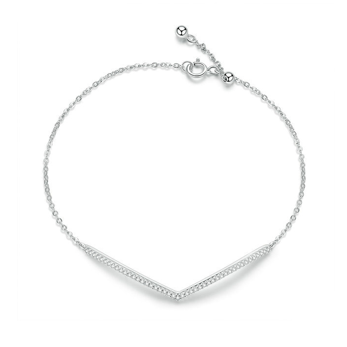 Bracelet en V <titolo_esteso><span>en argent 925 plaqué or blanc ajustable avec zircons blancs</span></titolo_esteso>