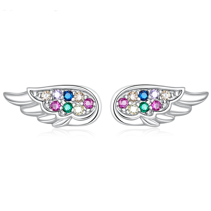 Boucles d'Oreilles Ailes <titolo_esteso><span>en argent 925 plaqué or blanc avec zircons colorés</span></titolo_esteso>