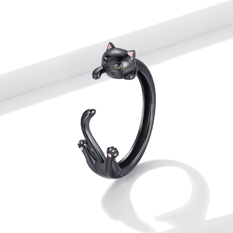 Bague Chat Noir <titolo_esteso><span>en argent 925 plaqué noir ajustable</span></titolo_esteso> - Image 3