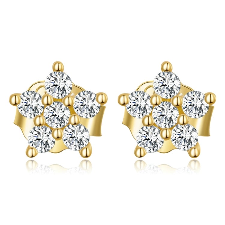 Boucles d’Oreilles Fleurs Scintillantes <myopt><span>Puces en Argent Sterling 925 plaqué or jaune avec zircons blancs</span></myopt>