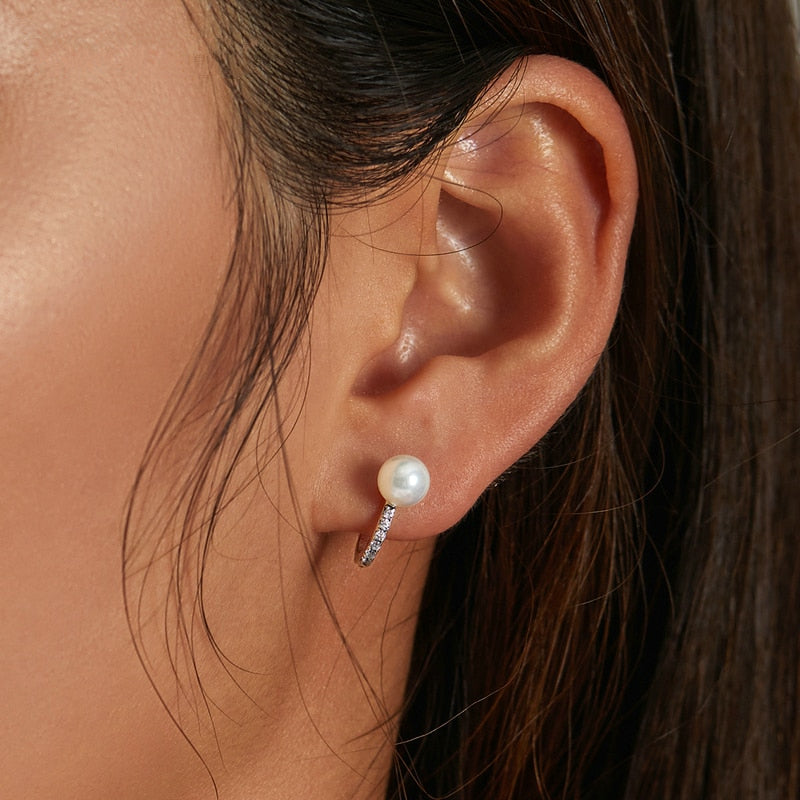 Boucles d'Oreilles Perles <titolo_esteso><span>en argent 925 plaqué or blanc avec zircons blancs</span></titolo_esteso> - Image 2