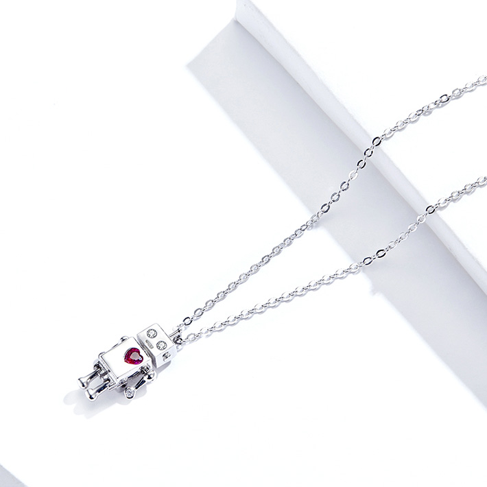Collier Robot Amoureux <titolo_esteso><span>en argent 925 plaqué or blanc ajustable avec zircon rouge et blancs</span></titolo_esteso> - Image 3