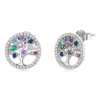 Boucles d’Oreilles Arbre de Vie <myopt><span>Puces en Argent Sterling 925 plaqué or blanc avec pavé de zircons colorés</span></myopt>