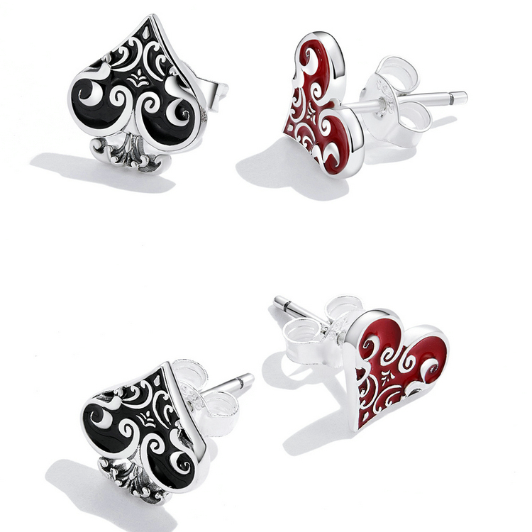 Boucles d'Oreilles Spades et Coeurs de Poker <titolo_esteso><span>en argent 925 plaqué or blanc émaillé à la main</span></titolo_esteso> - Image 4