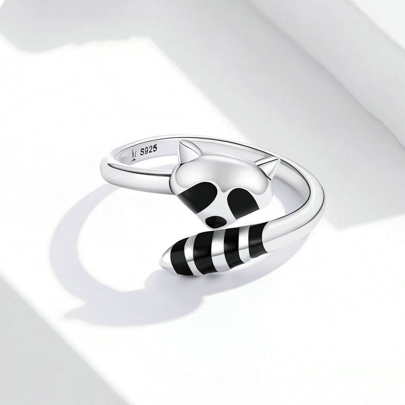 Bague Raton Laveur <titolo_esteso><span>en argent 925 plaqué or blanc émaillé noir ajustable</span></titolo_esteso> - Image 3
