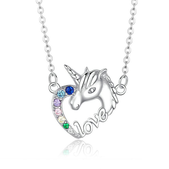 Collier Licorne <myopt><span>Argent Sterling 925 plaqué or blanc avec zircons colorés</span></myopt>