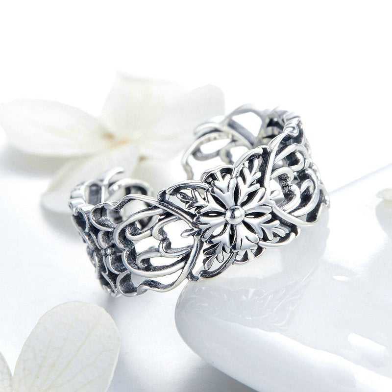 Bague Fleurs Anciennes <titolo_esteso><span>en argent 925 plaqué or blanc ajustable</span></titolo_esteso> - Image 4